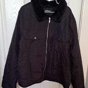 Dollhouse Black Quilted Puffer Jacket with Faux Fur Collar